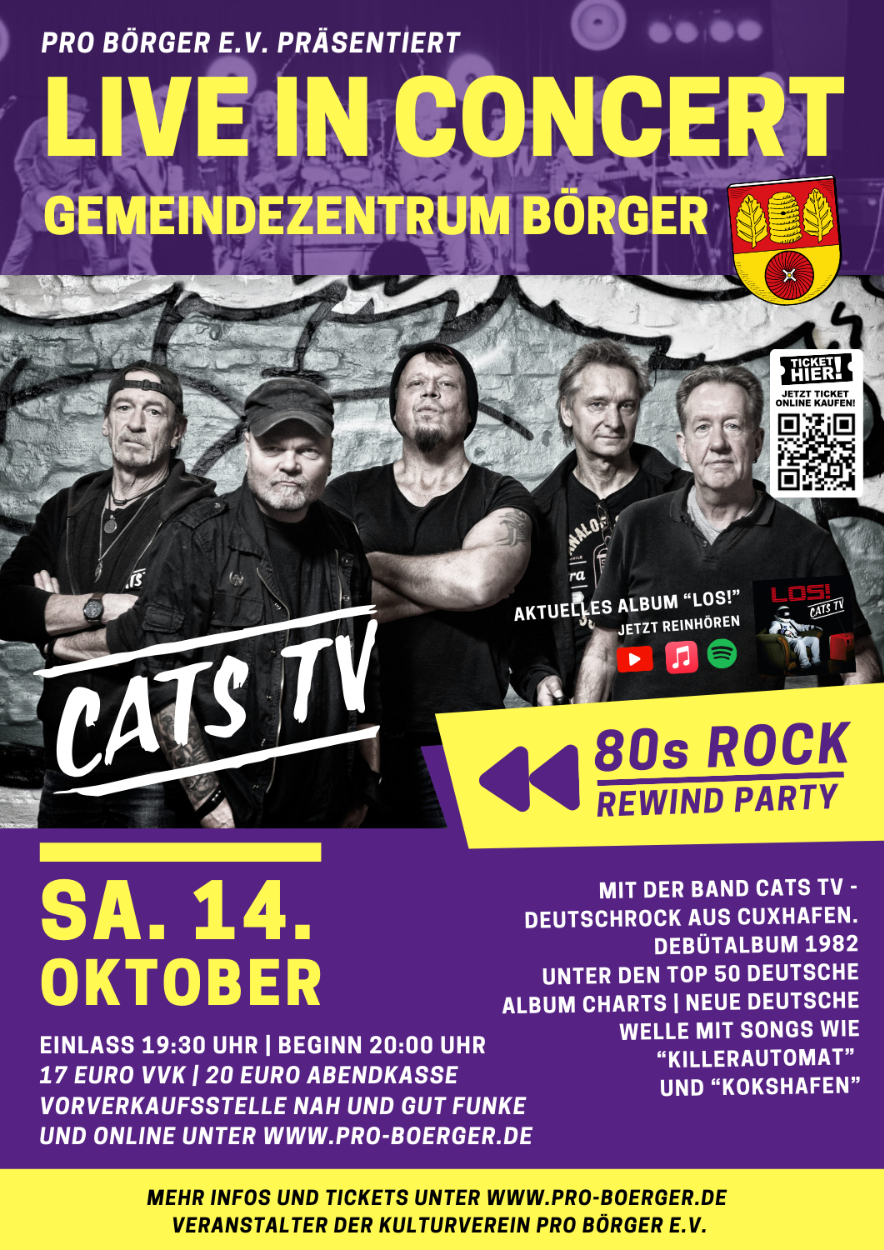 Plakat Live in Concert CATS TV im Gemeindezentrum Börger